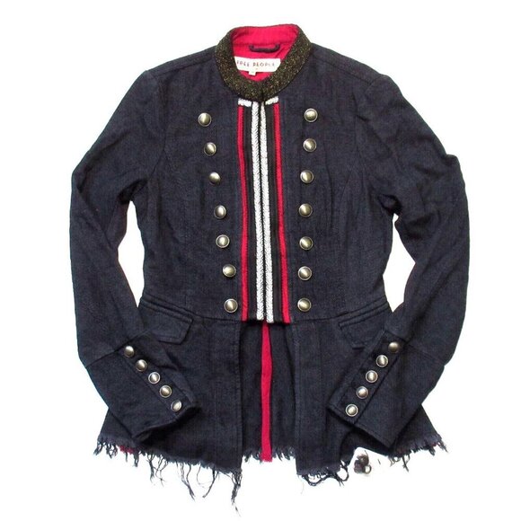 Free People Jackets & Blazers - NWT Free People Lucy in in Black Fray Hem Embellished Military Jacket XS